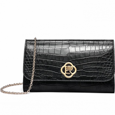 Alligator Envelope Clutch Chain Shoulder Bag-Black