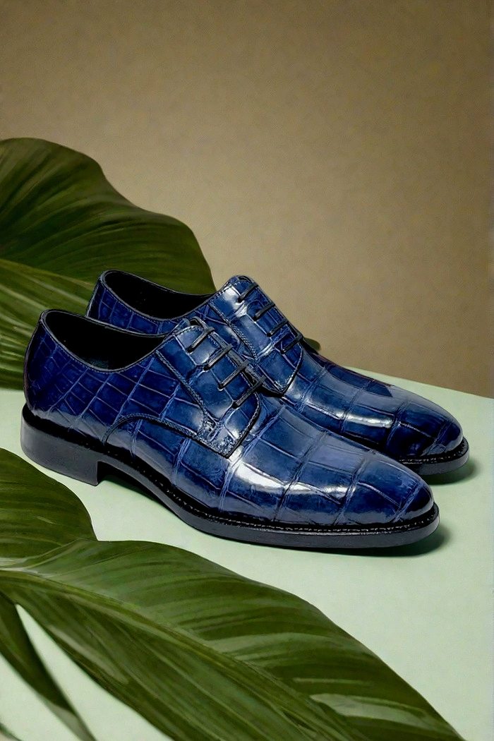 Bespoke Leather Derby Dress Shoes for Men - Blue
