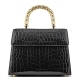 Stylish Alligator Leather Handbag with Gold Stainless Steel Handle
