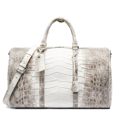 Stylish Glacial White Nile Crocodile Leather Travel Duffle Bag Overnight Bag